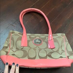 Coral Leather and Fabric Coach Bag